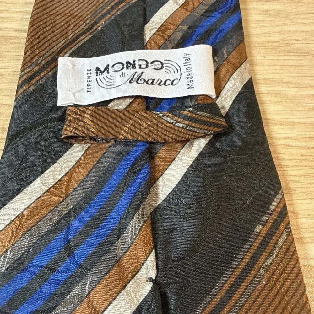 Mondo Di Marco Firenze Men's Silk Tie Abstract Geometric Striped Made In Italy